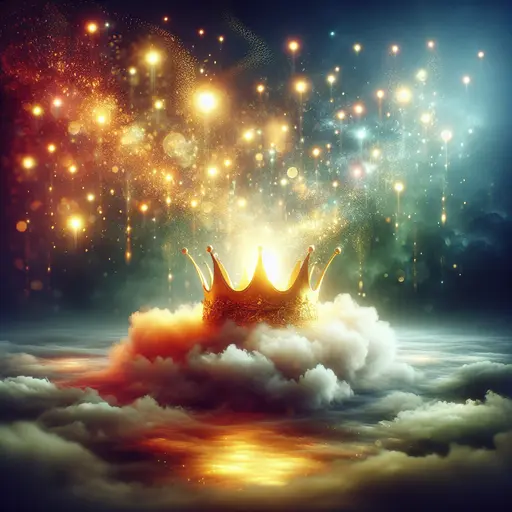 In a dream, golden crown floated above, shimmering in ethereal light.