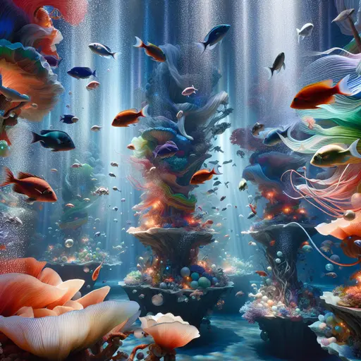 In my dream, vibrant dancing fish twirled gracefully beneath sparkling underwater lights.