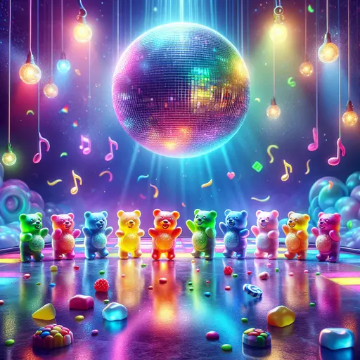 In my dream, dancing gummy bears twirled under a rainbow-colored disco ball.