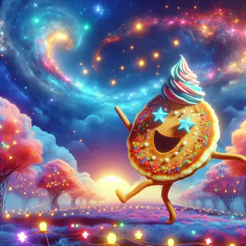 In the dream, a joyful dancing pancake twirled beneath sparkling starlit skies.