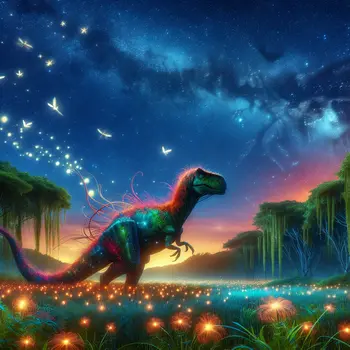 In my dream, a giant dinosaur danced under the sparkling stars.