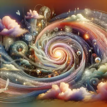 In a swirling void, dreams within dreams collide, echoing whispered secrets endlessly.