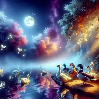 In my dream, ducks danced under moonlight, quacking sweet lullabies by the pond.