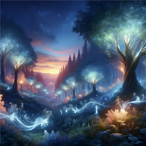 In my dream, glowing trees whispered secrets in the enchanted forest's twilight.