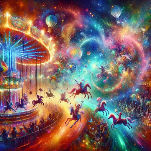 In a vibrant carnival, laughter echoes, as dreams ignite pure excitement everywhere.