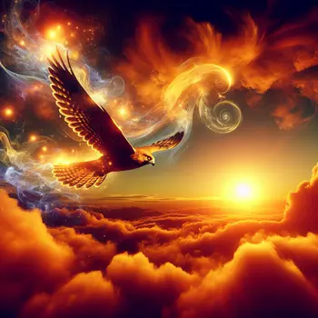 In my dream, a falcon soared high above a golden sunset.