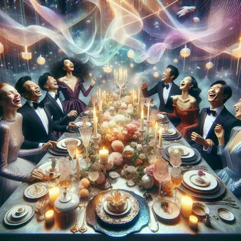 In my dream, a lavish table glowed, laughter echoing at the fancy dinner party.