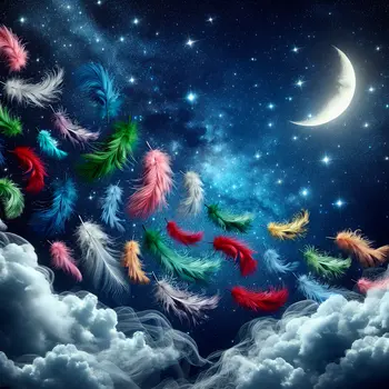 In a vivid dream, colorful feather boas floated through a starry sky.