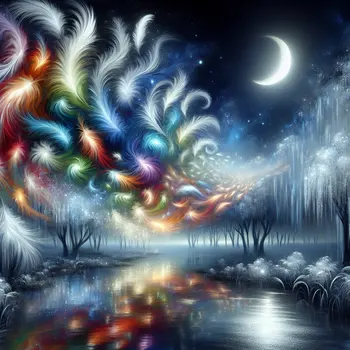 In my dream, swirling feathers floated softly down from a moonlit sky.