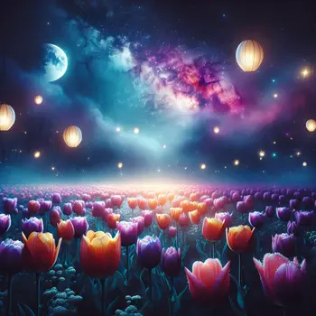 In my dream, a vibrant Field of tulips danced under the moonlight.