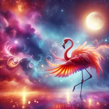 A vibrant flamingo danced under a moonlit sky in my dream.