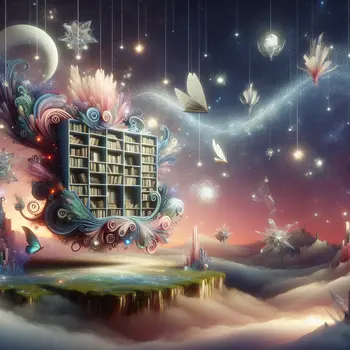 In the dream, floating bookshelves danced softly under a glowing, starry sky.