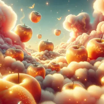 In my dream, floating caramel apples danced among sugary clouds, sweetly shimmering.