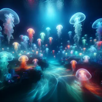 In my dream, ethereal floating jellyfish illuminated the dark, underwater abyss.