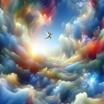 In a dream, I'm floating above vibrant clouds, colors swirling around me.