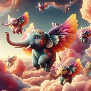 In a vibrant dream, colorful flying elephants danced among cotton candy clouds.