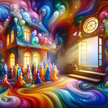 In the dream, colors swirl, and laughter echoes within my friend's house.