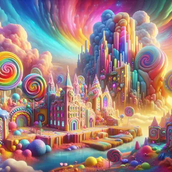 In the dream, colorful frosting buildings sparkled under a candy-coated sky.