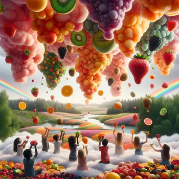 In the dream, vibrant fruit salad rained down from cotton candy clouds.