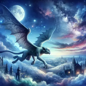 In the dream, the gargoyle came to life, soaring through moonlit skies.