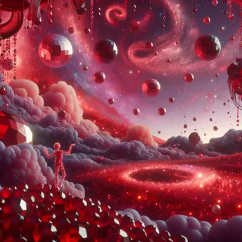 In a dream, swirling garnets rained down, filling an endless crimson sky.