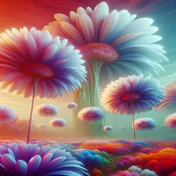 In my dream, giant daisies towered over me, their petals glowing softly.