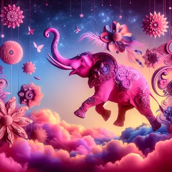 In my dream, a giant hot pink elephant danced under shimmering stars. In my dream, a giant hot pink elephant danced under shimmering stars.
