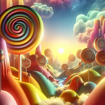 In my dream, giant lollipops towered over candy-colored hills, swirling in sunlight.