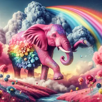 In my dream, a giant pink elephant danced under a rainbow sky.