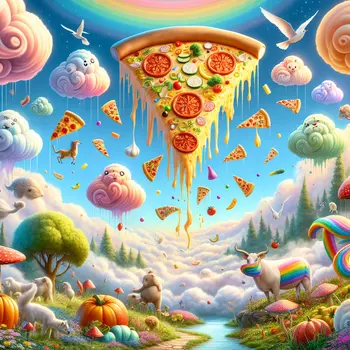 In my dream, a giant pizza floated above, raining cheesy toppings everywhere.