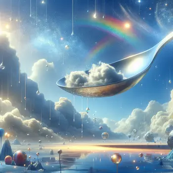 In my dream, a giant spoon scoops up clouds from the sky.
