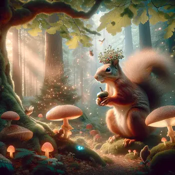 In my dream, a giant squirrel gathered acorns, ruling the enchanted forest.