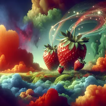 In a dream, giant strawberries towered over me, dripping sweet syrup everywhere.