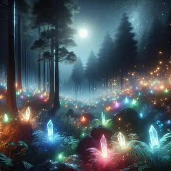 In my dream, glowing crystals illuminated the dark forest, sparkling with magic.