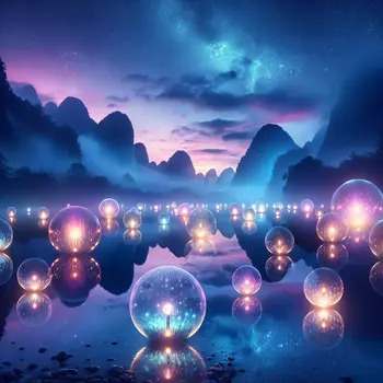 In my dream, glowing orbs of light danced above a tranquil lake. In my dream, glowing orbs of light danced above a tranquil lake.