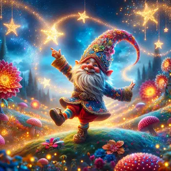 In a dream, the gnome danced under twinkling stars, spreading sparkles everywhere.