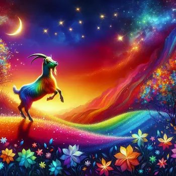 In my dream, a playful goat danced on a rainbow-colored hill.