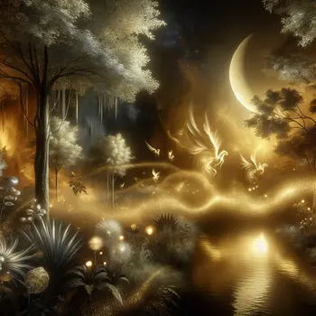 In the dream, golden dust sparkled under moonlight, swirling through the air.