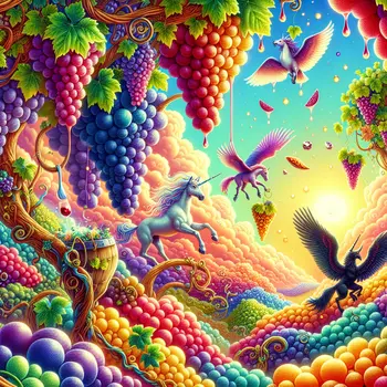 In my dream, grapes rained down from vibrant skies, bursting with sweetness.