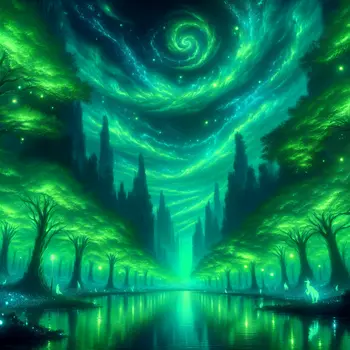 In my dream, a surreal green sky whispered secrets of forgotten worlds.