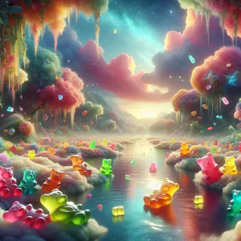 In my dream, rivers flowed with colorful gummy bears, sparkling under rainbow skies.