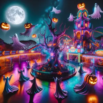 In my dream, ghosts danced under neon lights at a Halloween-themed amusement park.