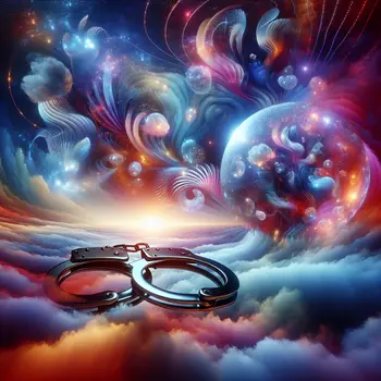 In a dream, handcuffs shimmered, binding reality and fantasy in a whirlpool.