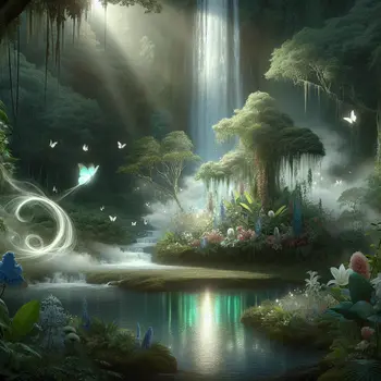 In my dream, a hidden waterfall sparkled, surrounded by lush, vibrant greenery.