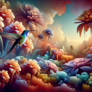 In my dream, a vibrant hummingbird danced around blooming flowers, mesmerizing me.