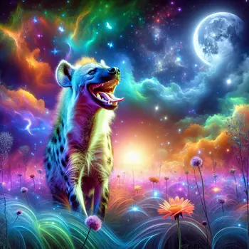 In a vivid dream, a hyena laughed under a glowing moonlit sky.