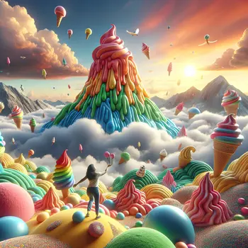 In my dream, I climbed the towering ice cream mountain, tasting sweet joy.