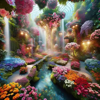 In my dream, vibrant flowers bloomed endlessly in a serene indoor garden.