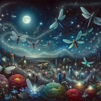 In a dream, insects danced under glowing moonlight, whispering secrets of life.