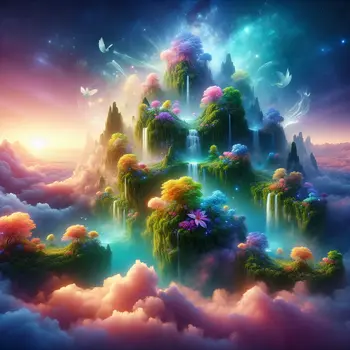 In my dream, vibrant islands floated on clouds, whispering secrets of freedom. In my dream, vibrant islands floated on clouds, whispering secrets of freedom.